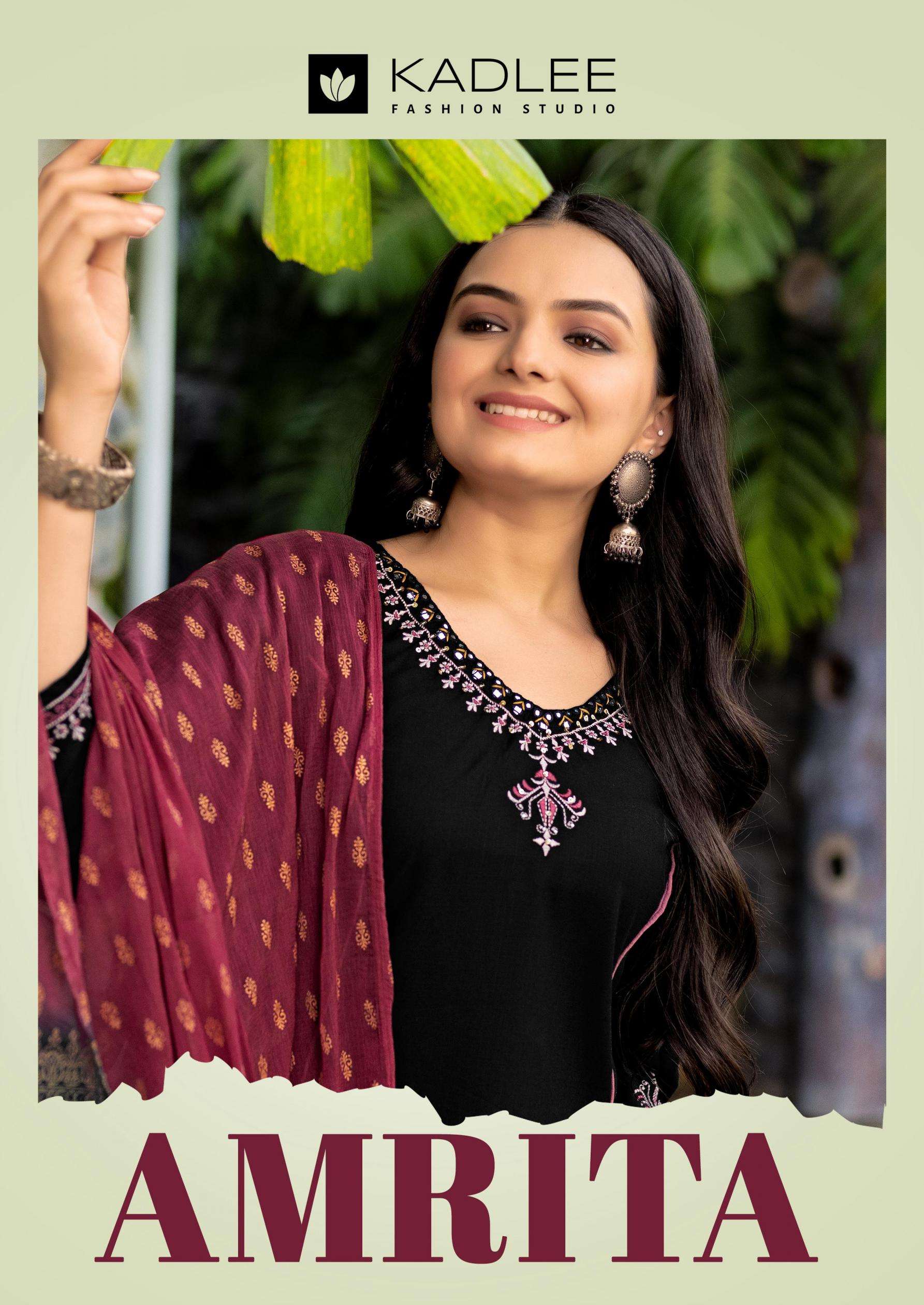 kadlee amrita series 3001 to 3006 rayon slub designer readymade kurti plazo and dupatta in wholesale surat