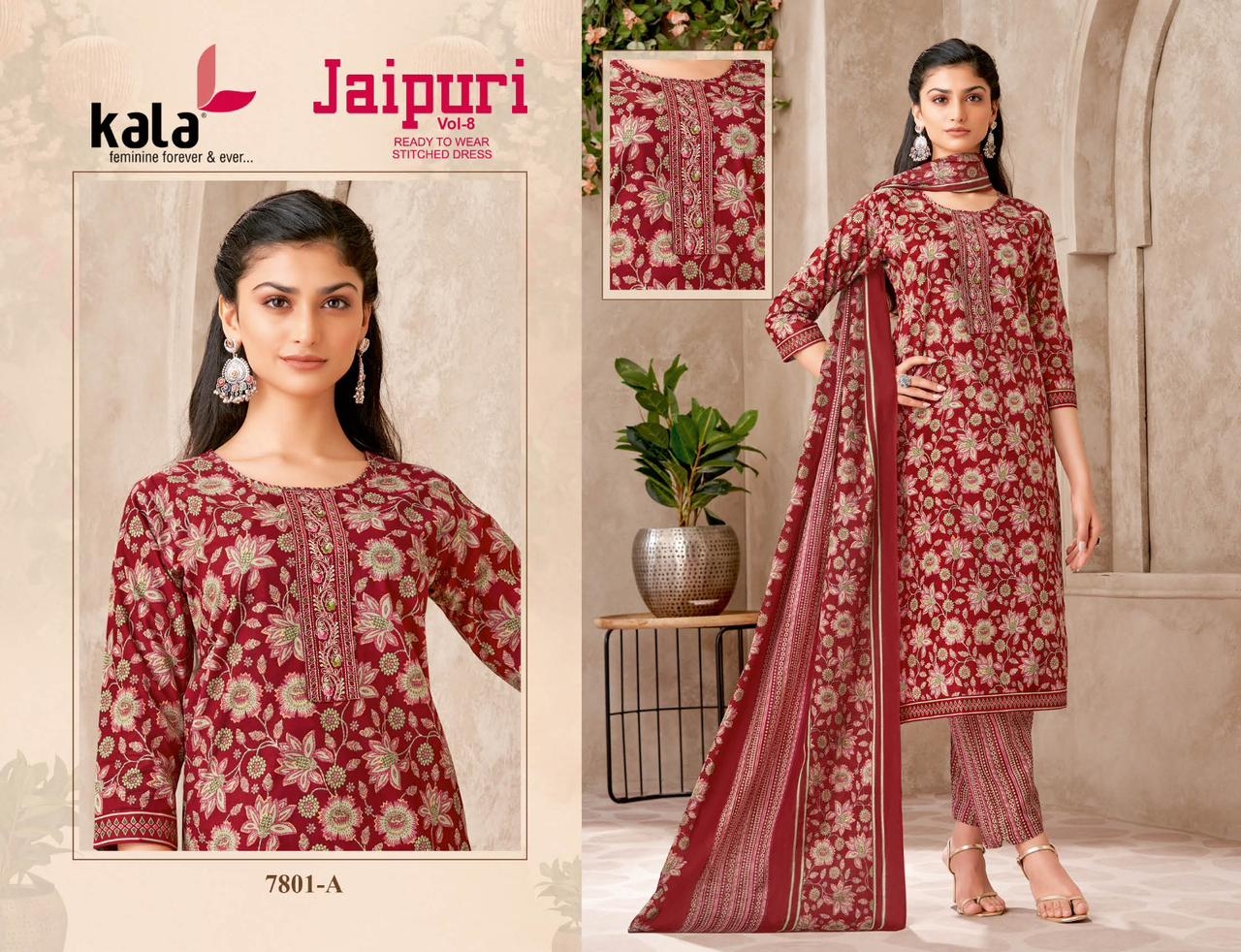 Kala Jaipuri Vol-8 series 7801 to 7812 cotton Kurti Pant With Dupatta in wholesale surat