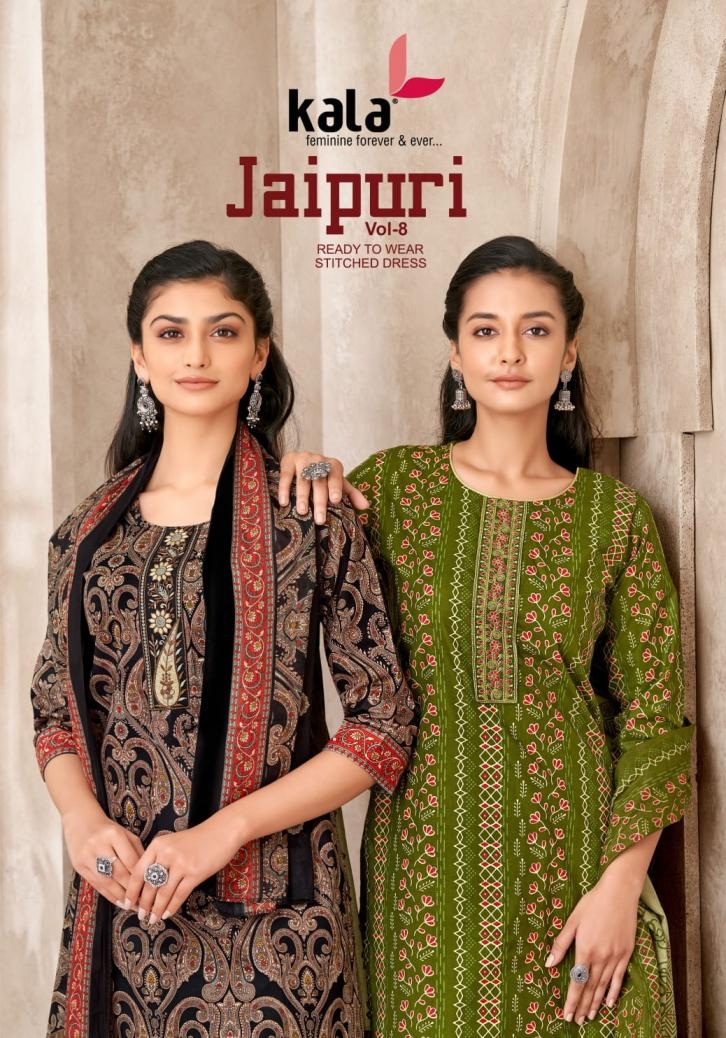 kala tarika creation jaipuri vol 8 series 7801 to 7812 cotton readymade jaipuri salwar kameez in wholesale surat