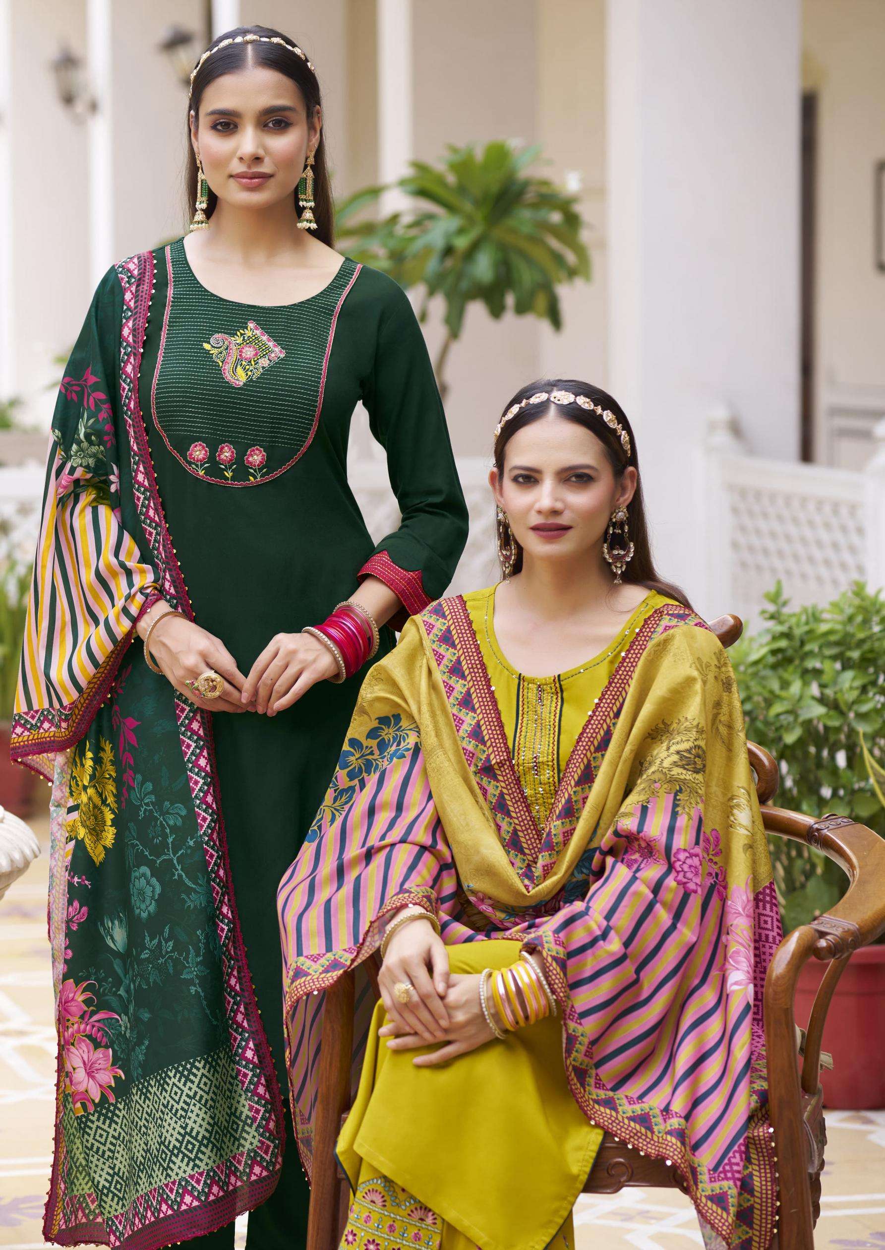 karissa vidhisa vol 10series 10001 to 10006 rayon elegance readymade suit in wholesale surat