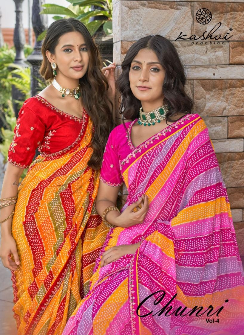 kashvi creation chunri vol 4 series 401 to 408 mono georgette saree in wholesale surat