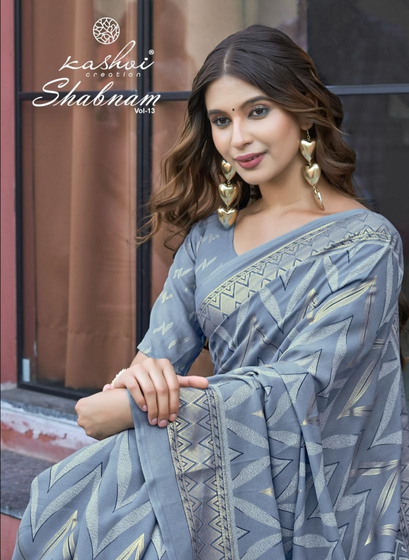 kashvi creation shabnam vol 13 series 1301 to 1308 amazing dull moss saree in wholesale surat