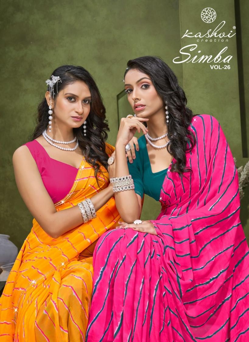 kashvi creation simba vol 26 series 2601 to 2608 georgette lehariya print sarees in wholesale surat