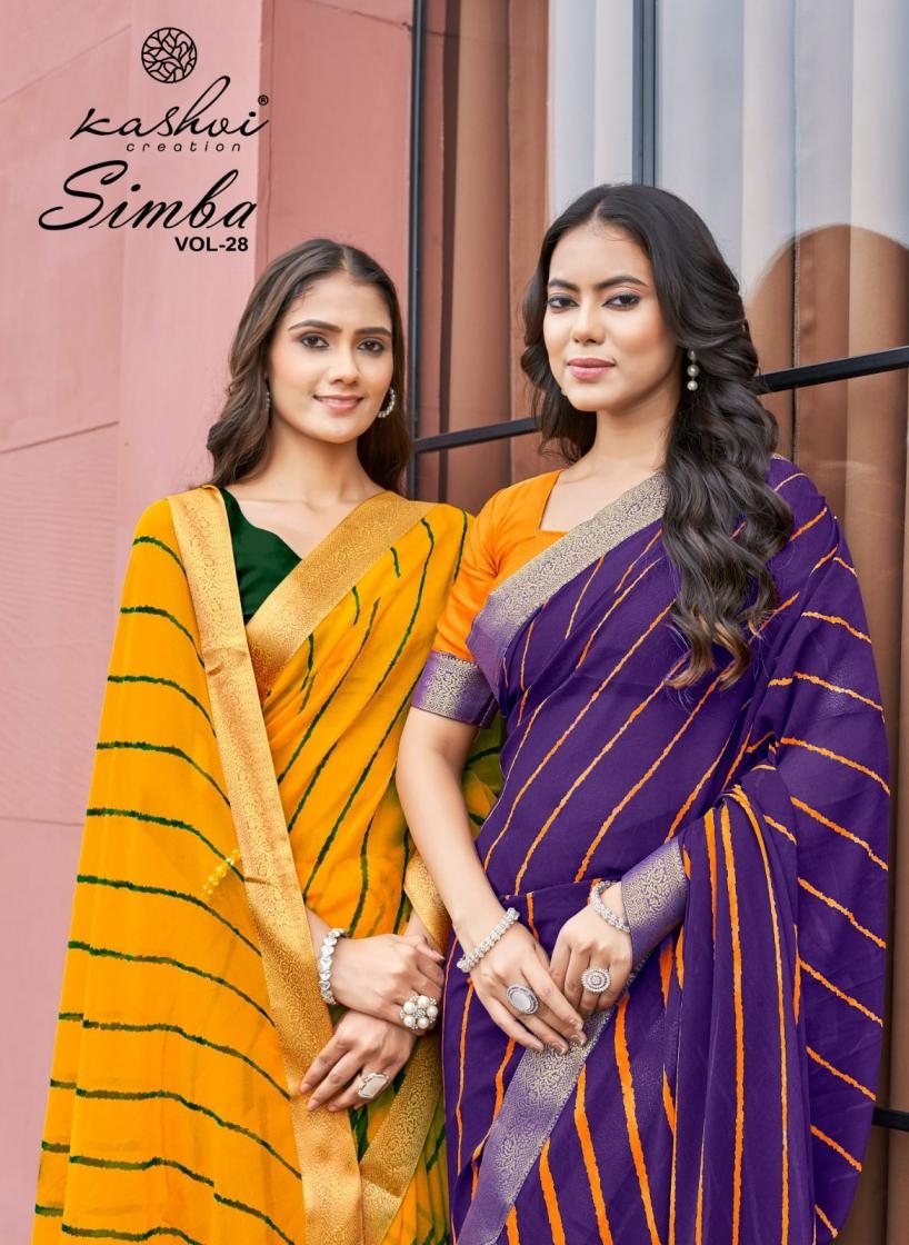 kashvi creation simba vol 28 series 2801 to 2808 pretty look georgette lahariya print sarees in wholesale surat