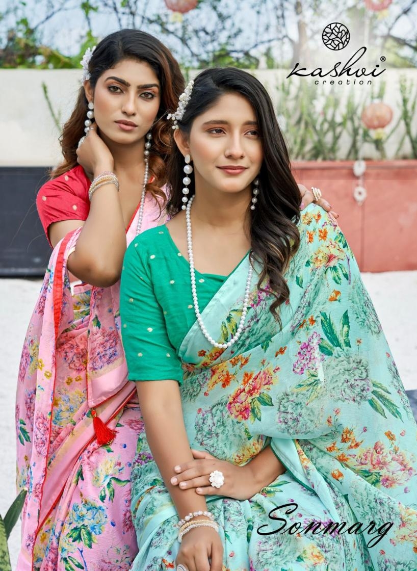 kashvi creation sonmarg series 101 to 108 amazing moss viscose saree in wholesale surat