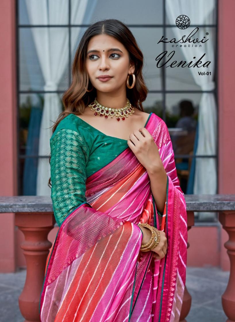 Kashvi venika vol 1 series 101-108 chiffon brasso wholesale saree