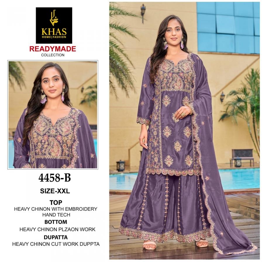 khas 4458 A to C chinon readymade pakistani kurti plazo and dupatta in wholesale surat