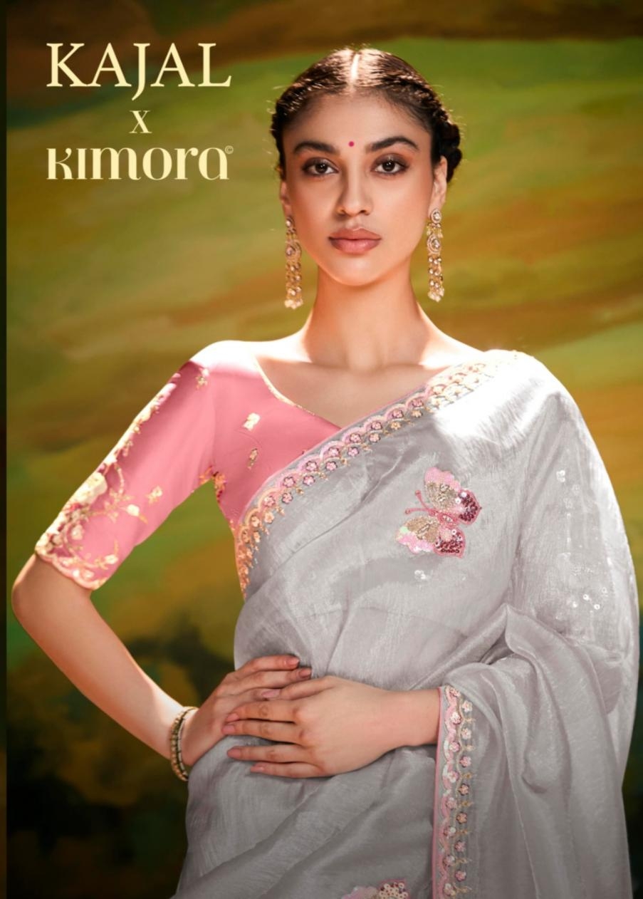 kimora kajal series 5392 A to F organza exclusive saree in wholesale surat