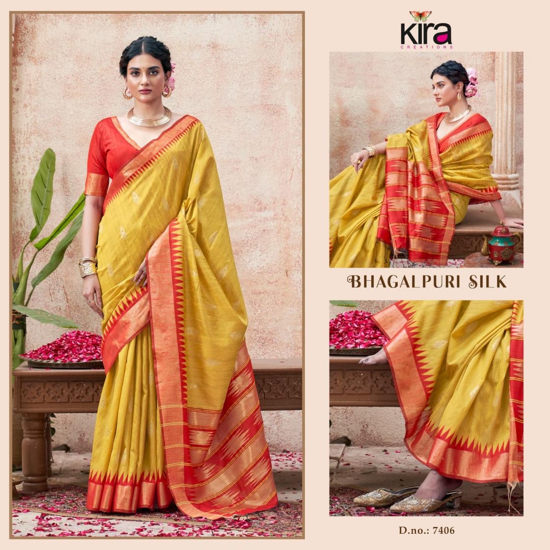 kira creation bhagalpuri silk series 7401-7406 handloom silk wholesale saree