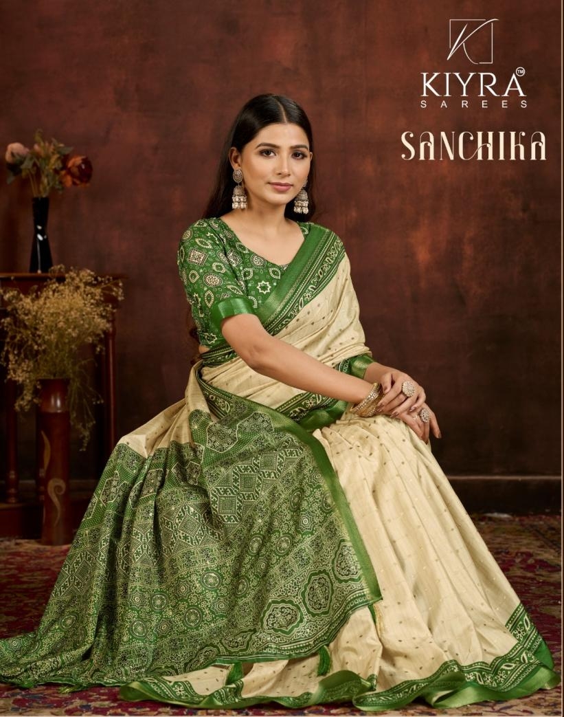 kiyra launch sanchika series 1001 to 1004 pretty look tusser butti silk sarees in wholesale surat