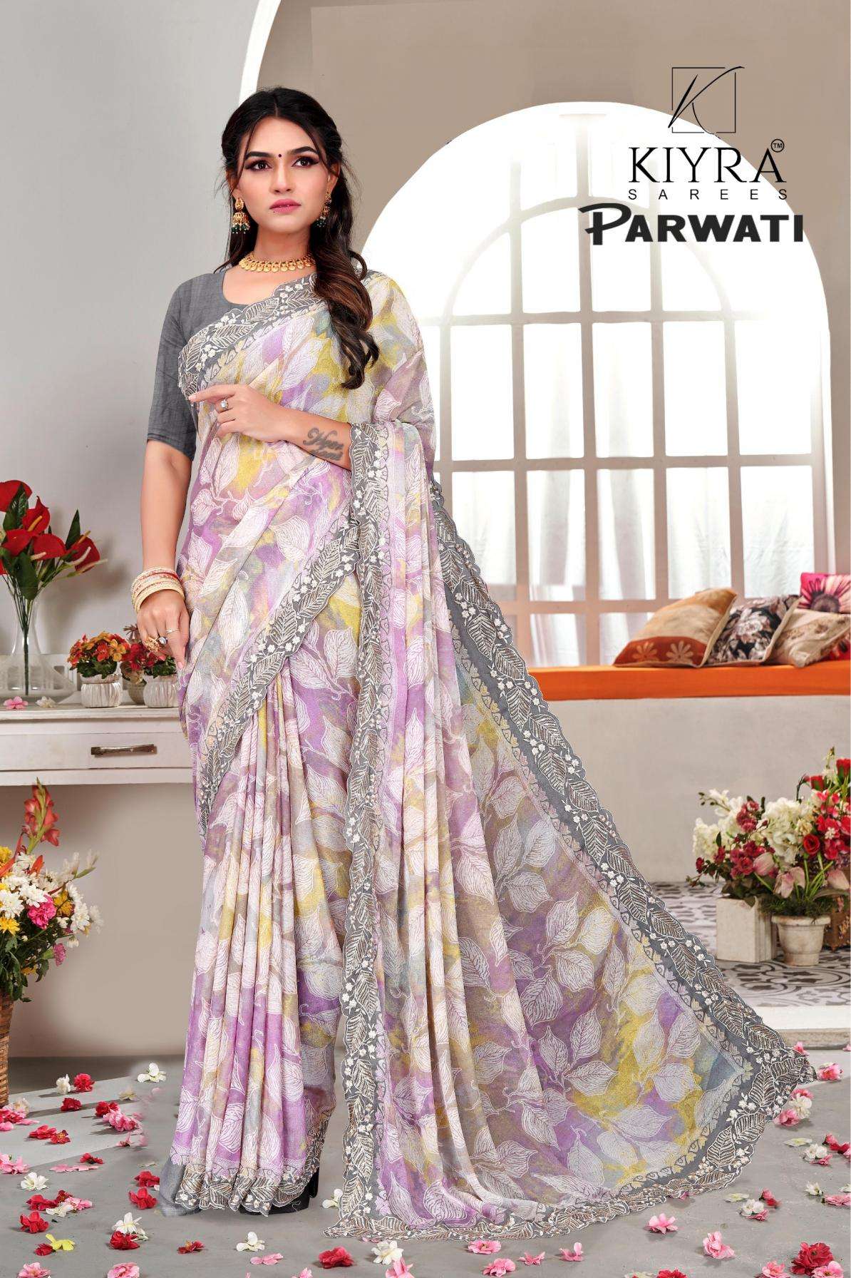 kiyra presents parwati dull moss colour addition saree in wholesale surat