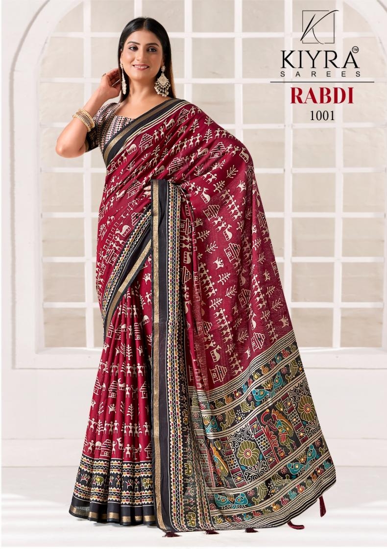 kiyra presents rabdi series 1001 to 1006 black chanderi casual saree in wholesale surat