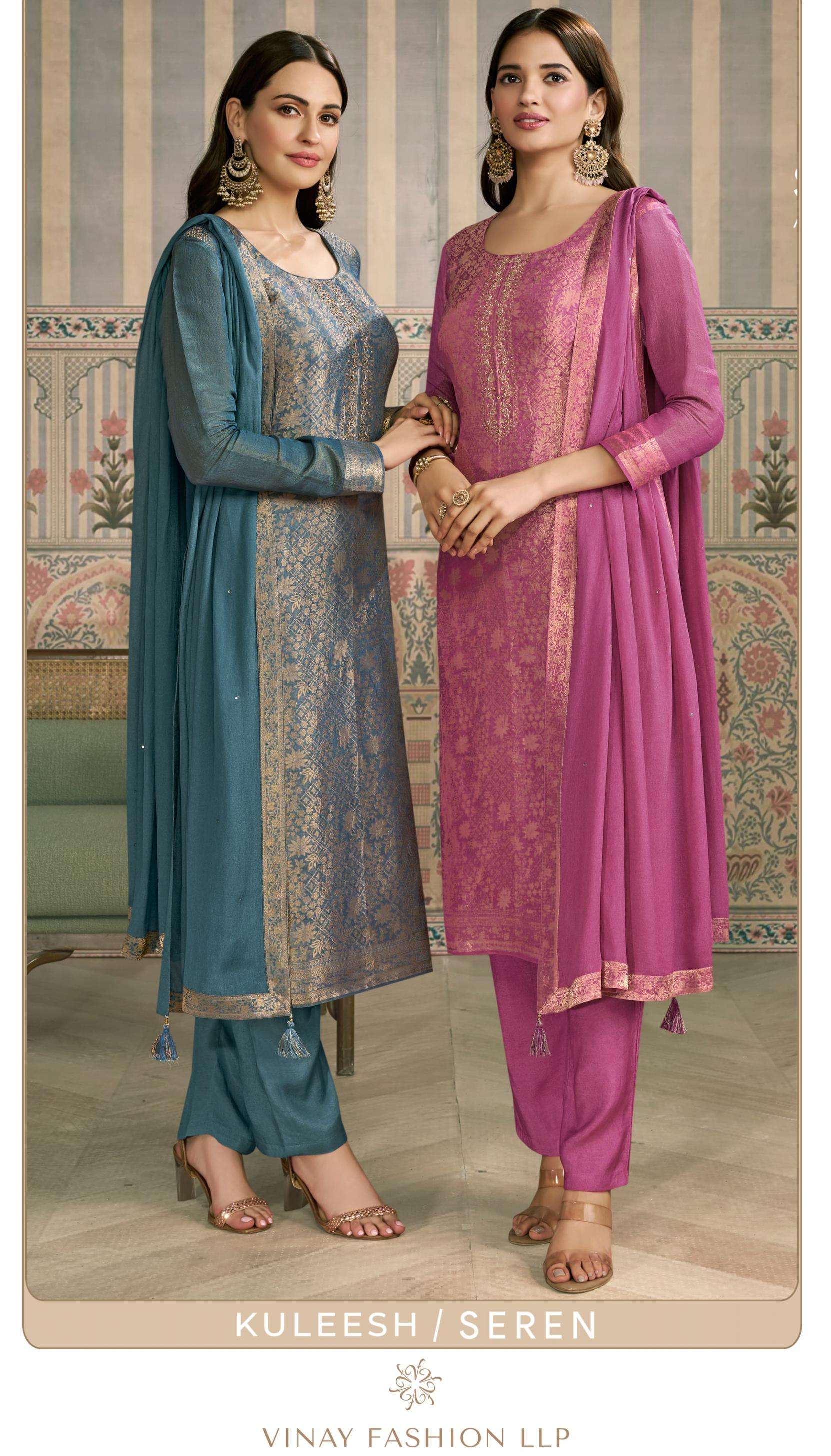 kuleesh vinay seren series 74941 to 74944 viscose simmer jacquard party wear salwar kameez in wholesale surat