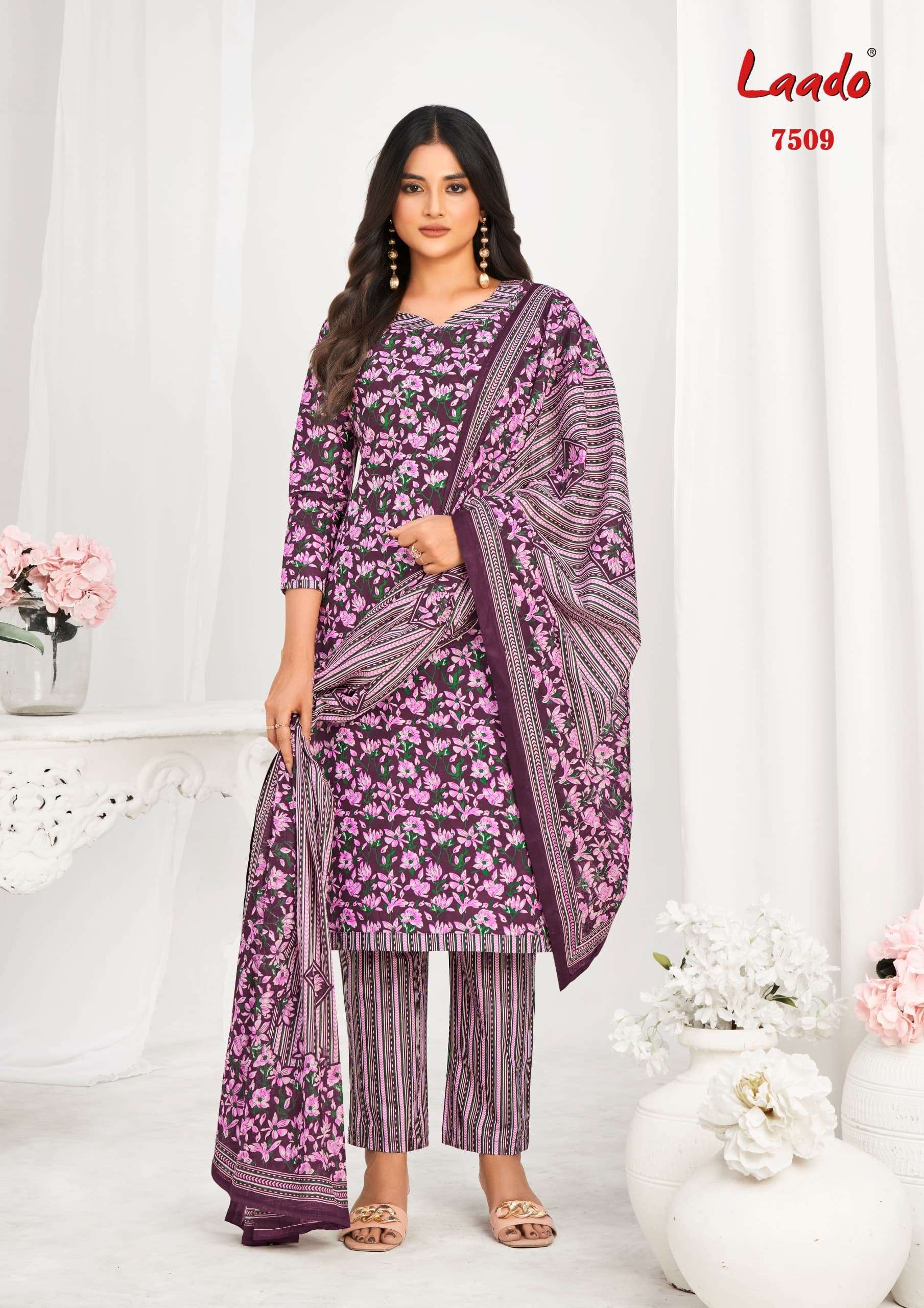 Laado Print Vol-75 series 7501 to 7510 Pure Heavy Cotton Printed salwar kameez in wholesale surat
