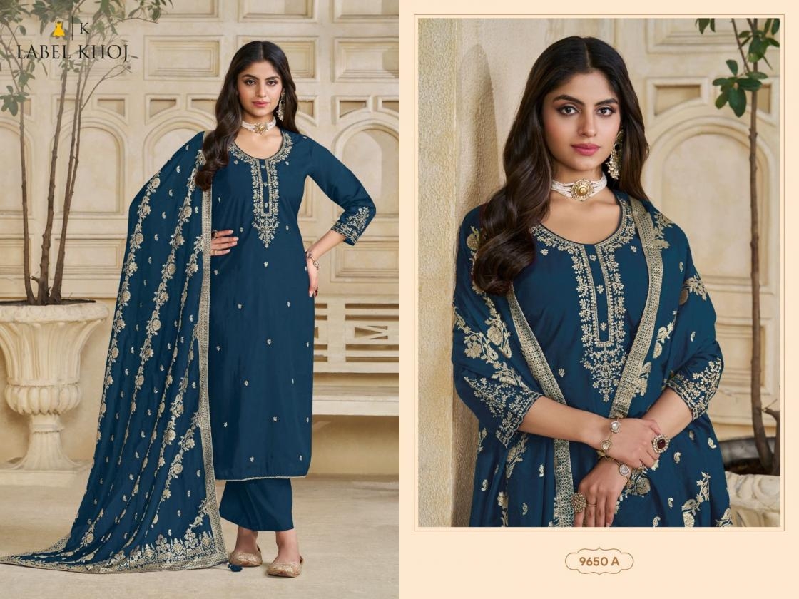 label khoj 9649-9650 roman silk readymade attractive combo suit in wholesale surat