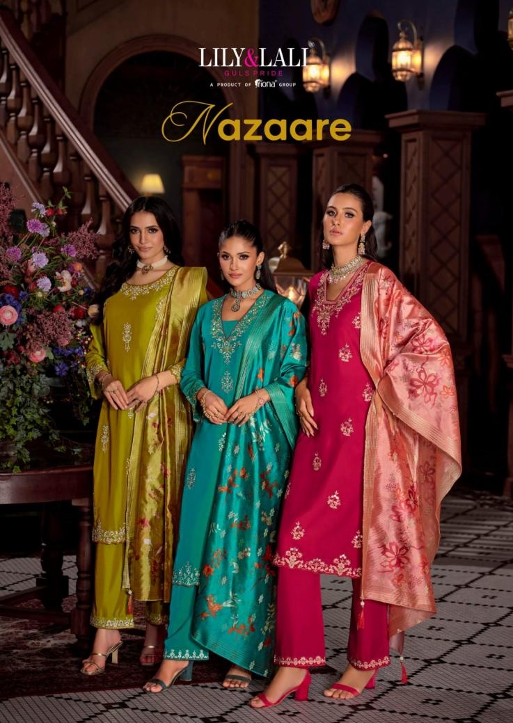  lily & lali nazaare series 26701 to 26704 readymade viscose silk traditional salwar kameez in wholesale surat