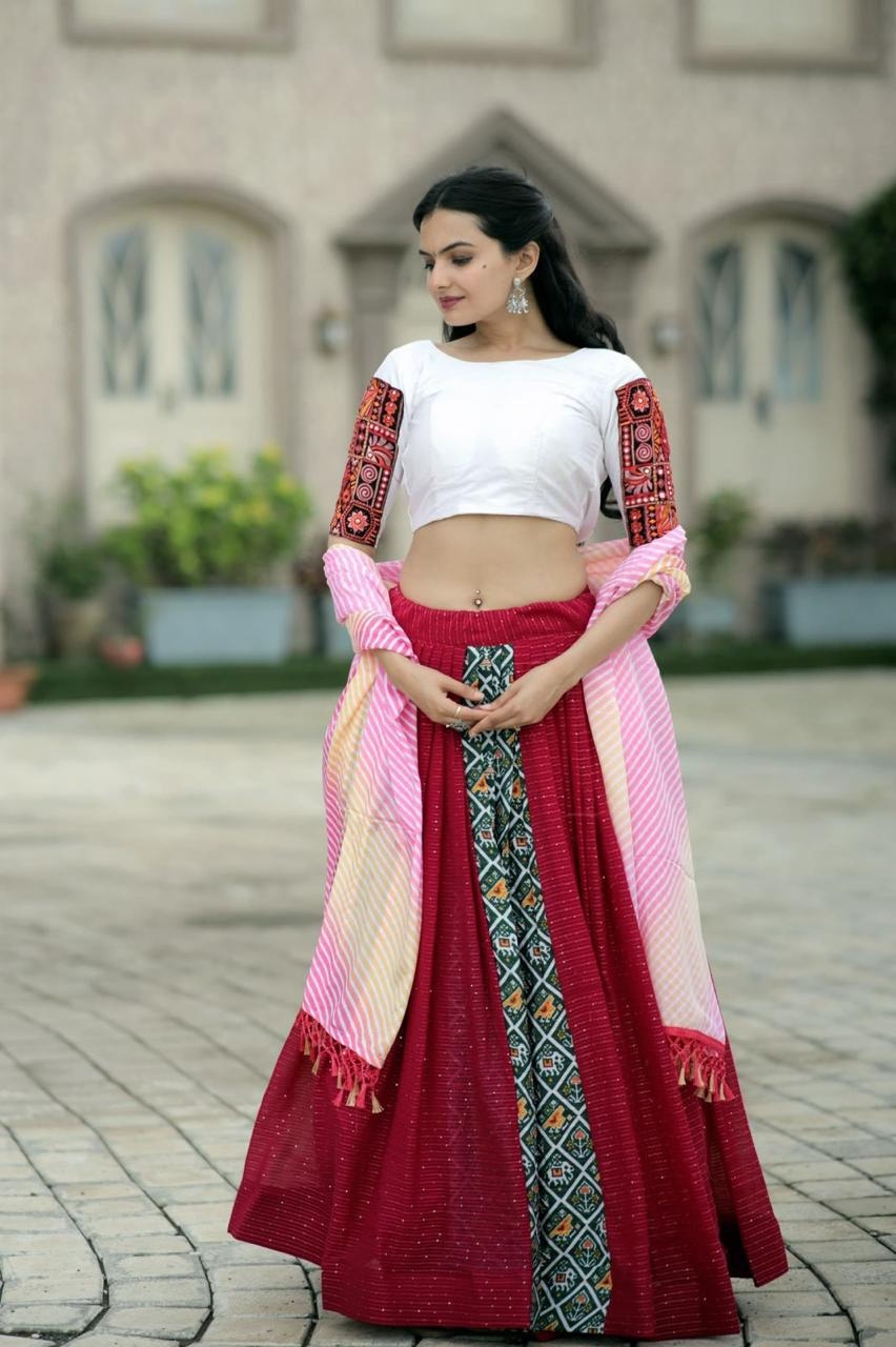 LW-7015 viscose crochet with position print wholesale lehenga