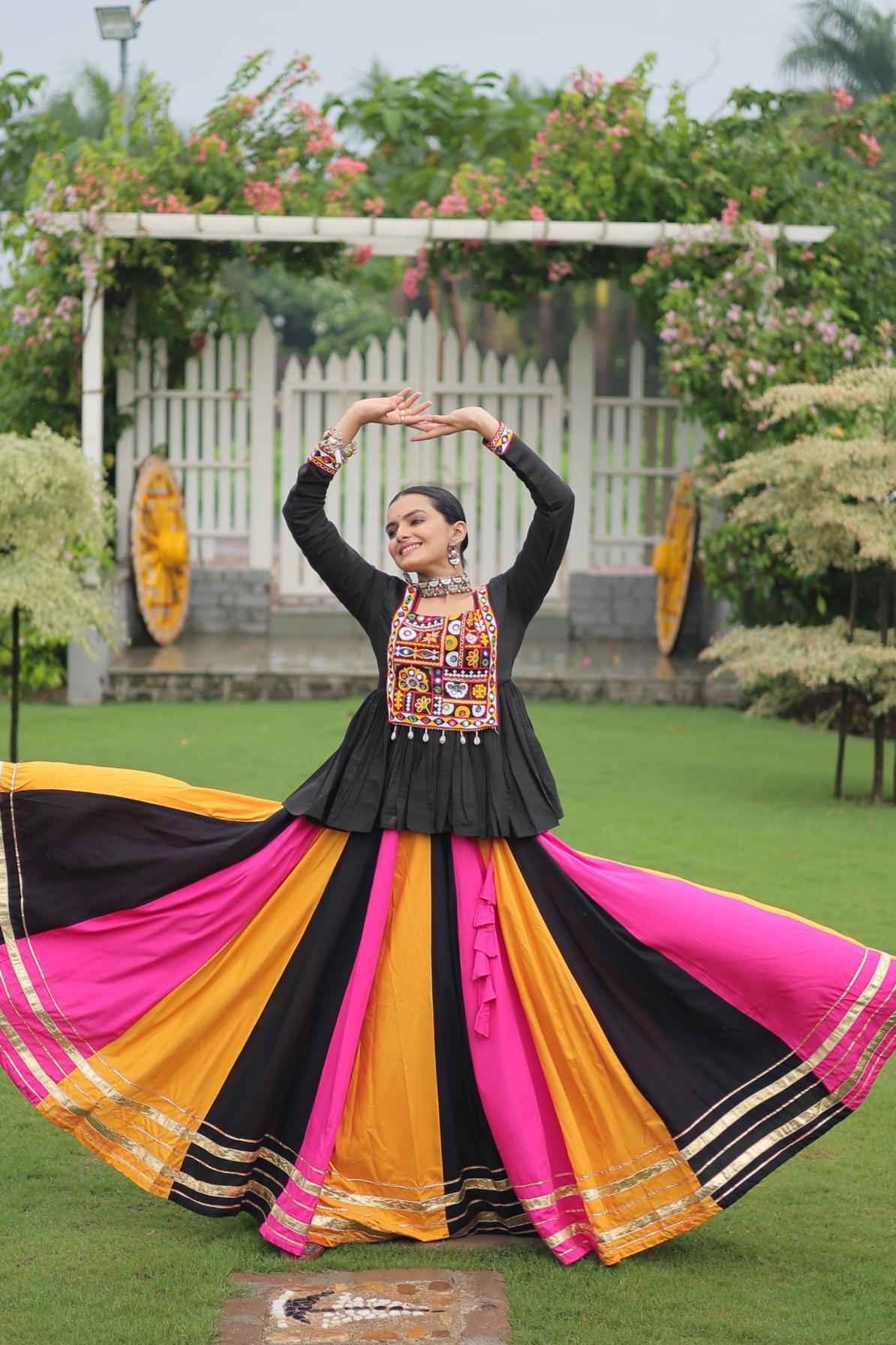 lw 7131 rayon attractive gota patti lace fully stitch navratri lehenga with top
