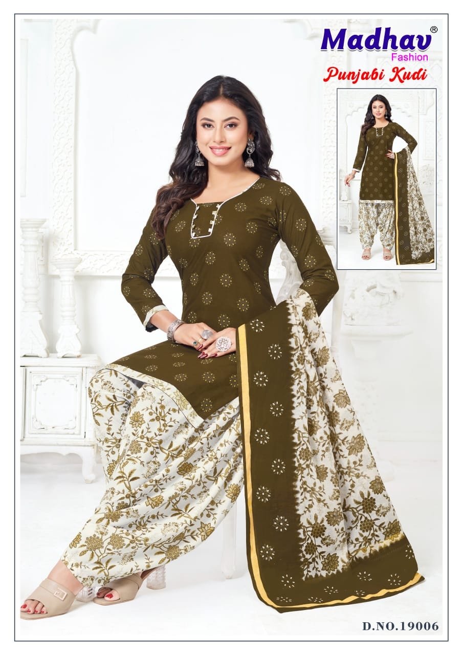Madhav Punjabi Kudi Vol-19 series 19001 to 19010 Pure Cotton Printed salwar kameez in wholesale surat