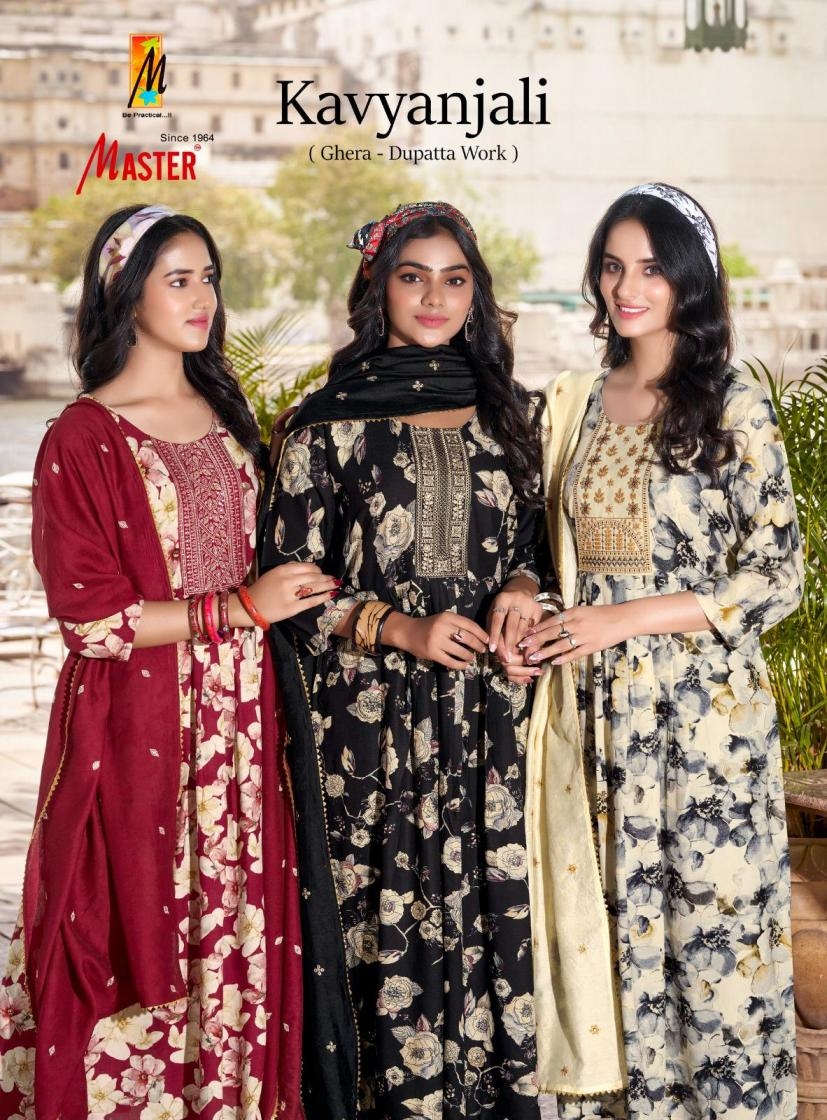 master kavyanjali series 1001 to 1008 rayon readymade casual suit in wholesale surat