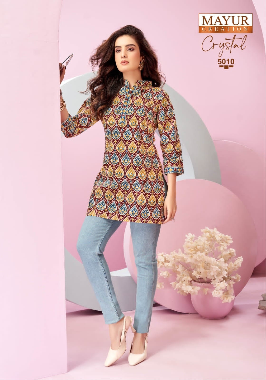Mayur Crystal Vol-5 series 5001 to 5012 Poplin Cotton With Fancy Top in wholesale surat