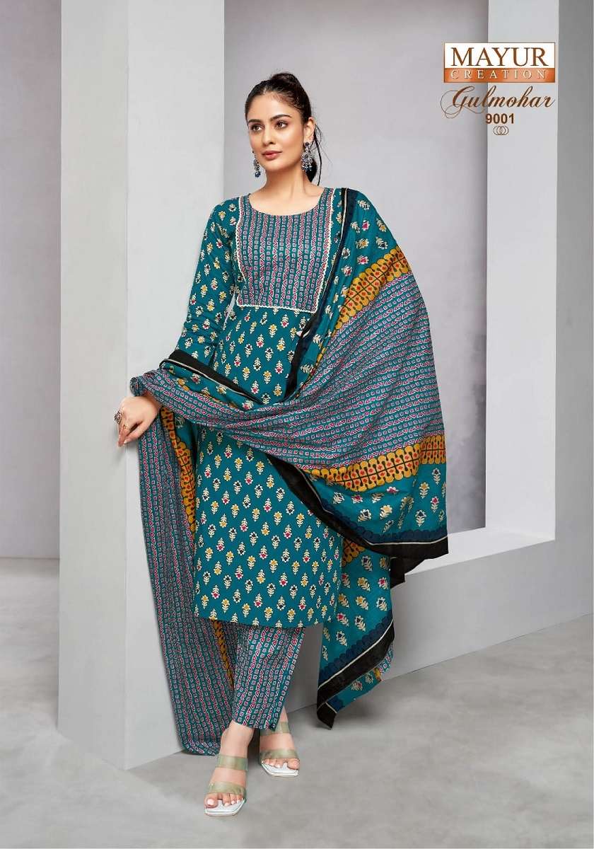 Mayur Gulmohar Vol-9 series 9001 to 9010 heavy cotton salwar kameez in wholesale surat