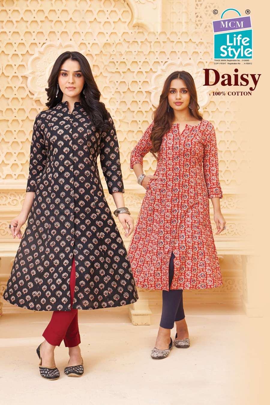 MCM Daisy Vol-1 series 009 to 018 Pure Cotton Printed A-Line With Flare Style Kurti in wholesale surat