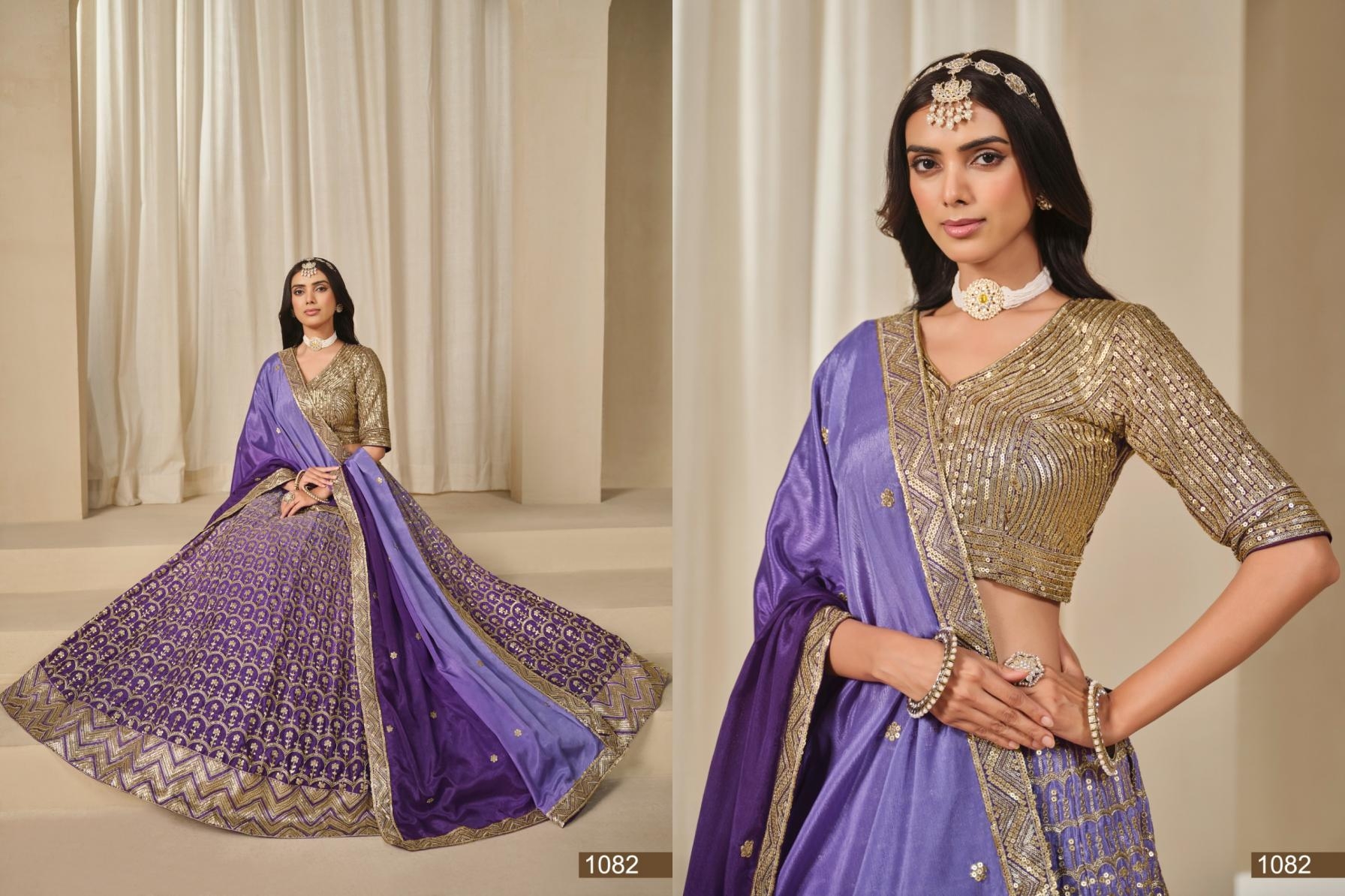 mehvish karishma series 1081 to 1084 chinon silk premium buy wedding lehenga in wholesale surat
