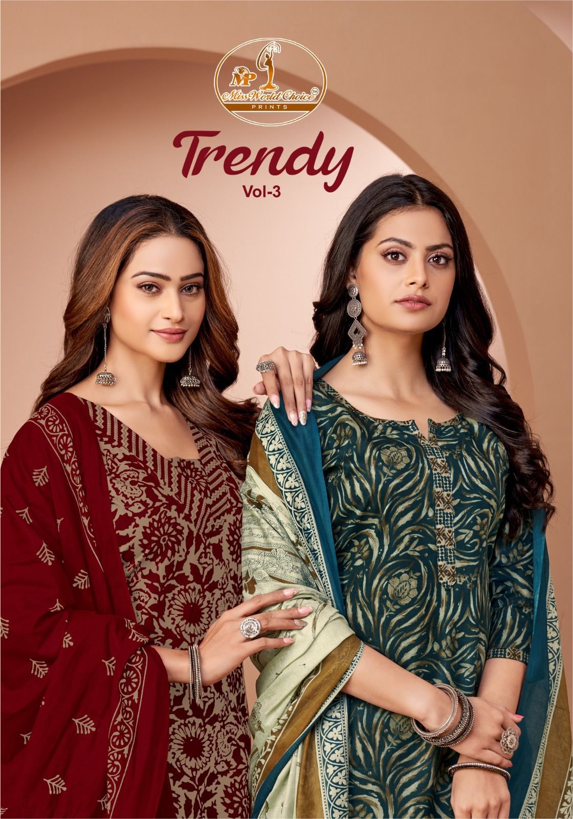 Miss World Trendy Vol-3 series 3001 to 3010 Pure Cotton Printed Kurti Pant With Dupatta in wholesale surat