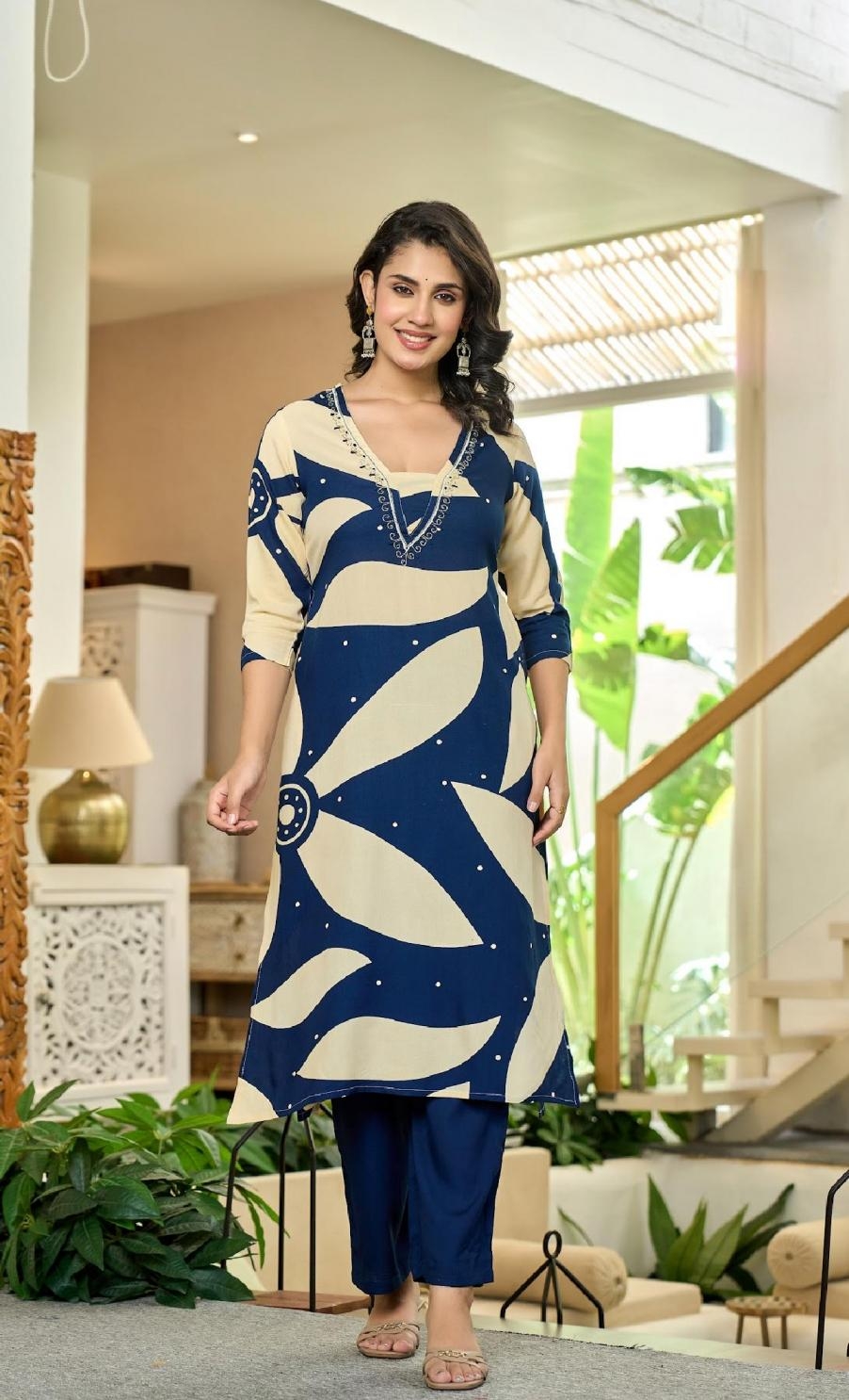 modern pattern elegant style rayon full stitch combo kurti with pant in wholesale surat