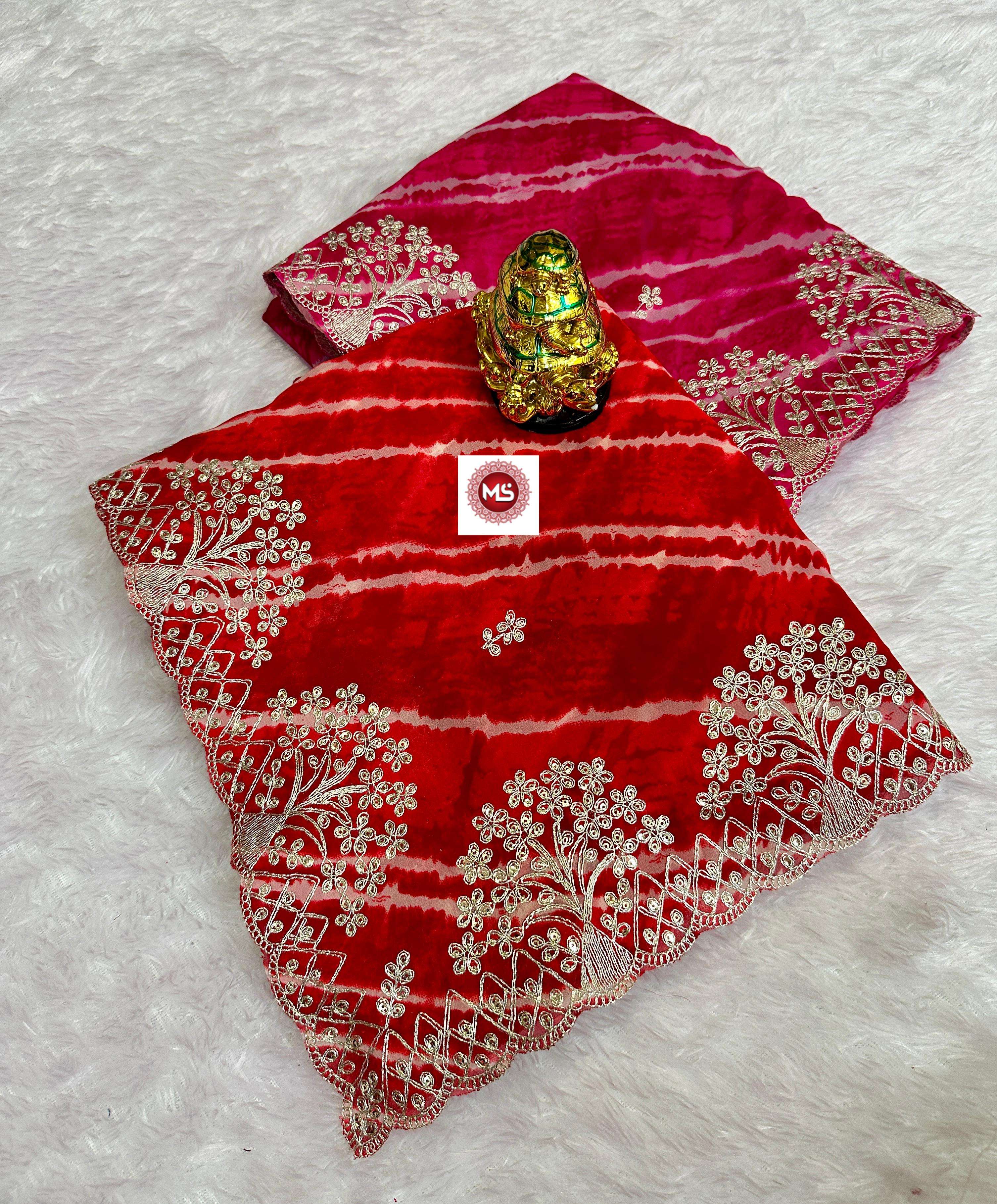 MS BRAND present pure blooming c by c georget silk lehriya pattern saree in wholesale surat