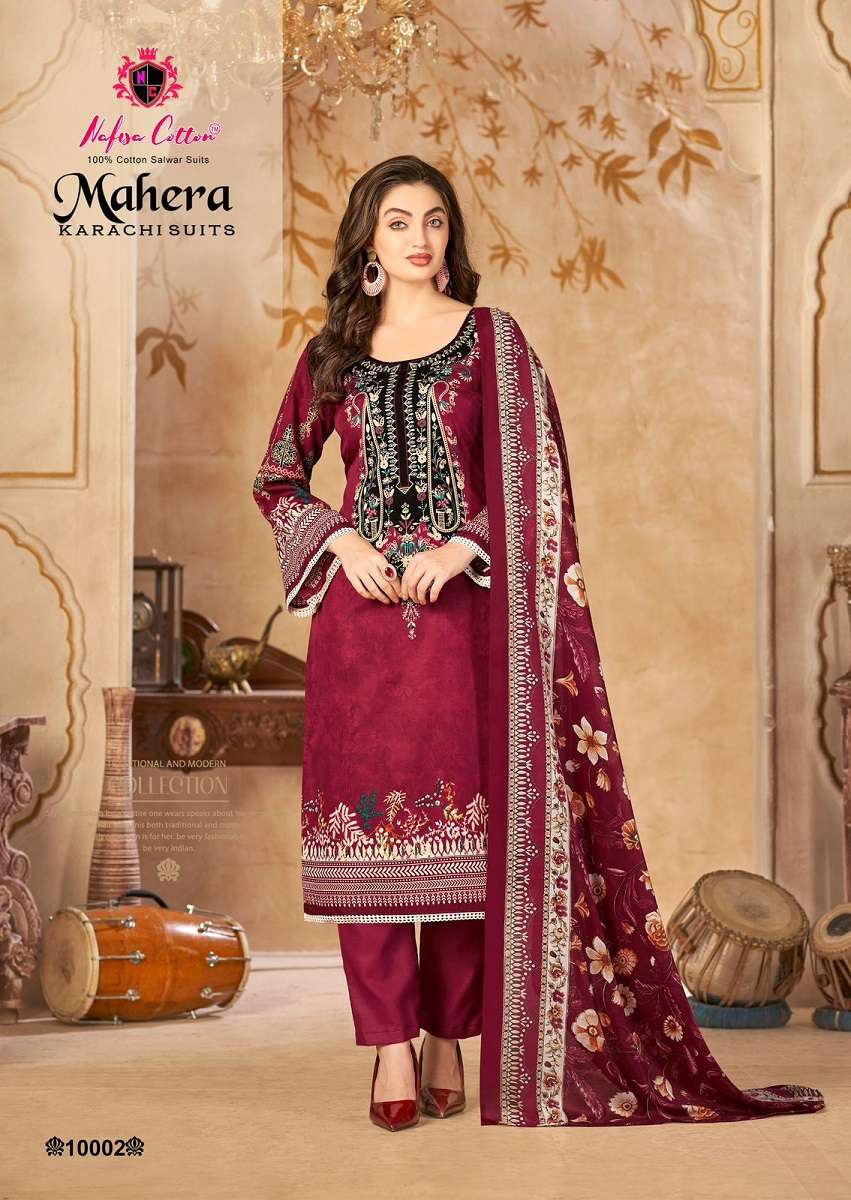 Nafisa Mahera Vol-10 series 1001 to 10006 Soft Cotton Printed Karachi style salwar kameez in wholesale surat