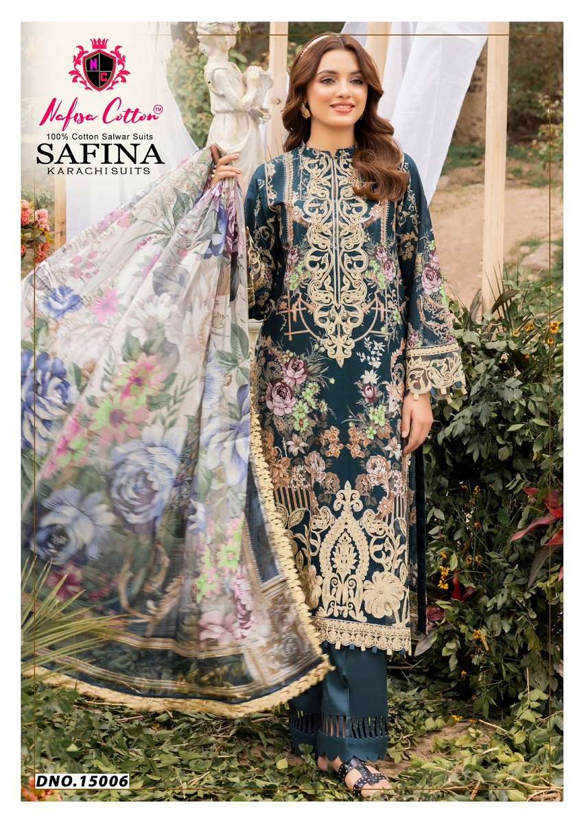 Nafisa Safina Vol-15 series 15001 to 15006 cotton Karachi style salwar kameez in wholesale surat