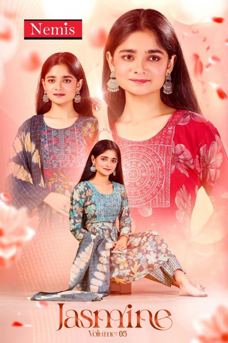 nemis jasmine vol 5 series 5001 to 5008 capsule print readymade classic kids combo suit in wholesale surat
