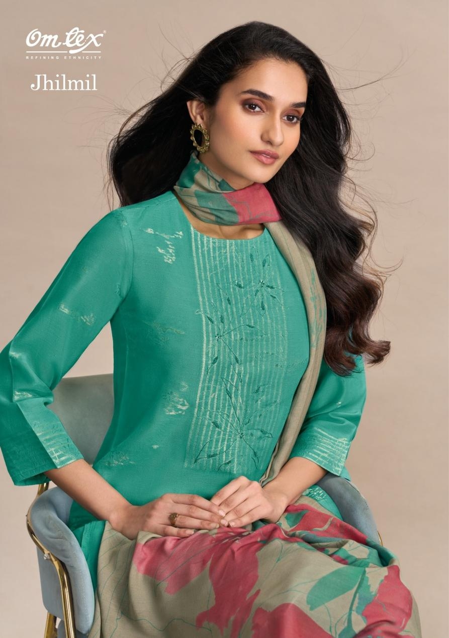 omtex launch jhilmil series 7771 A to D linen jacquard gorgeous look salwar kameez in wholesale surat