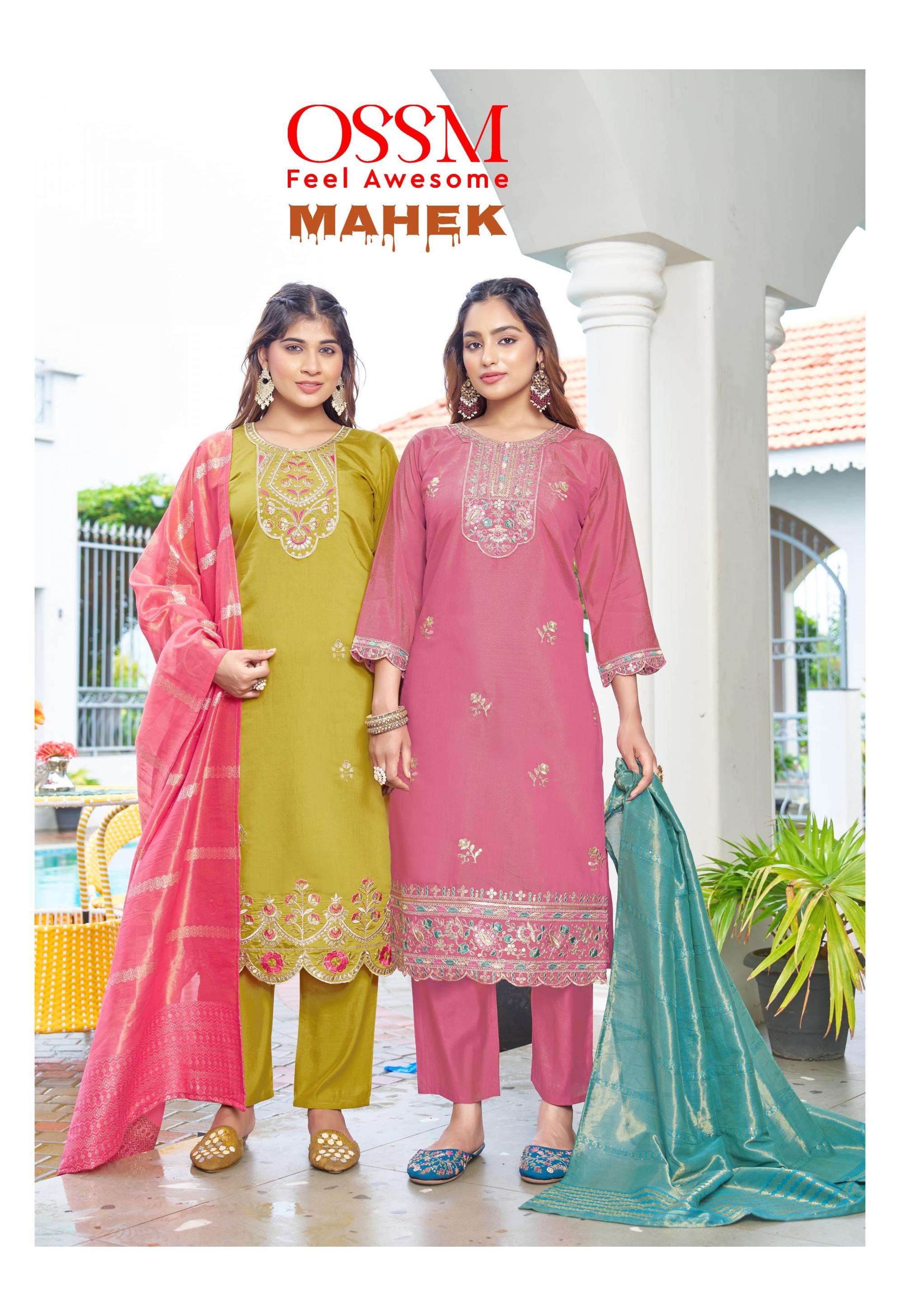ossm mahek series 1001 to 1006 roman simmer readymade big size modern salwar kameez in wholesale surat