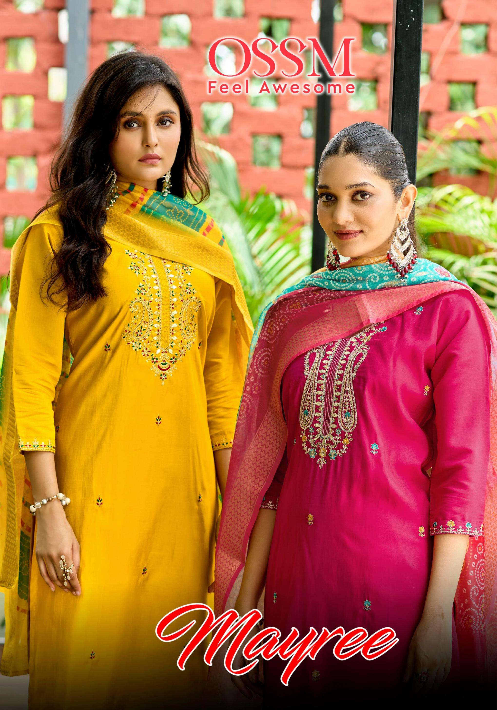 ossm mayree series 1001 to 1006 viscose roman silk readymade plus size trendy suit in wholesale surat