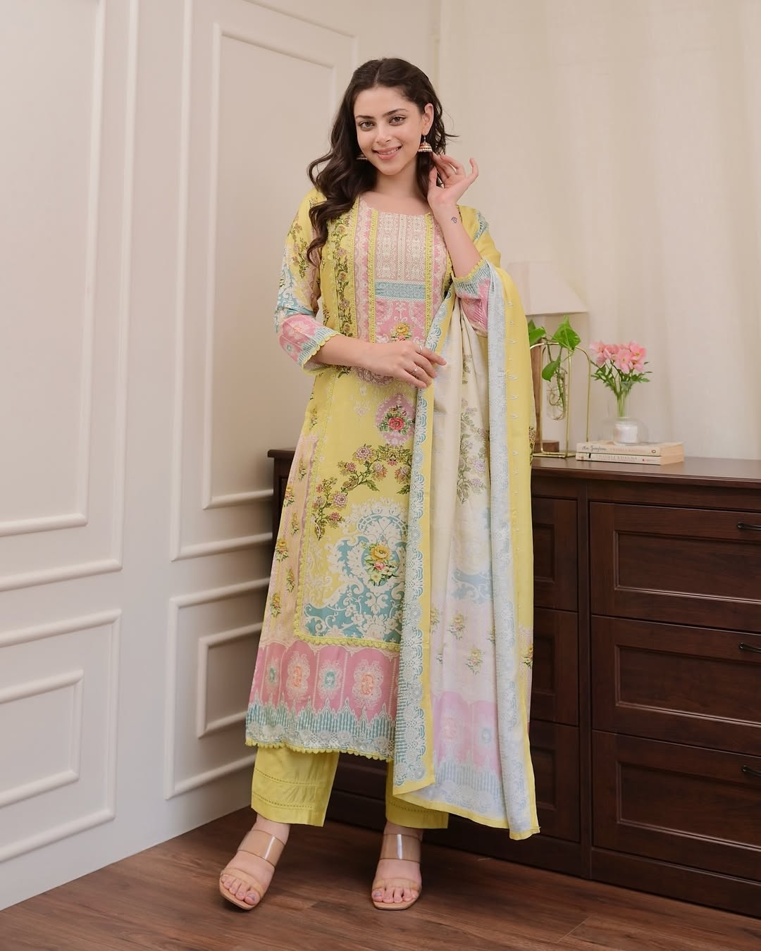 our newly lunched yellow muslin wholesale suit 