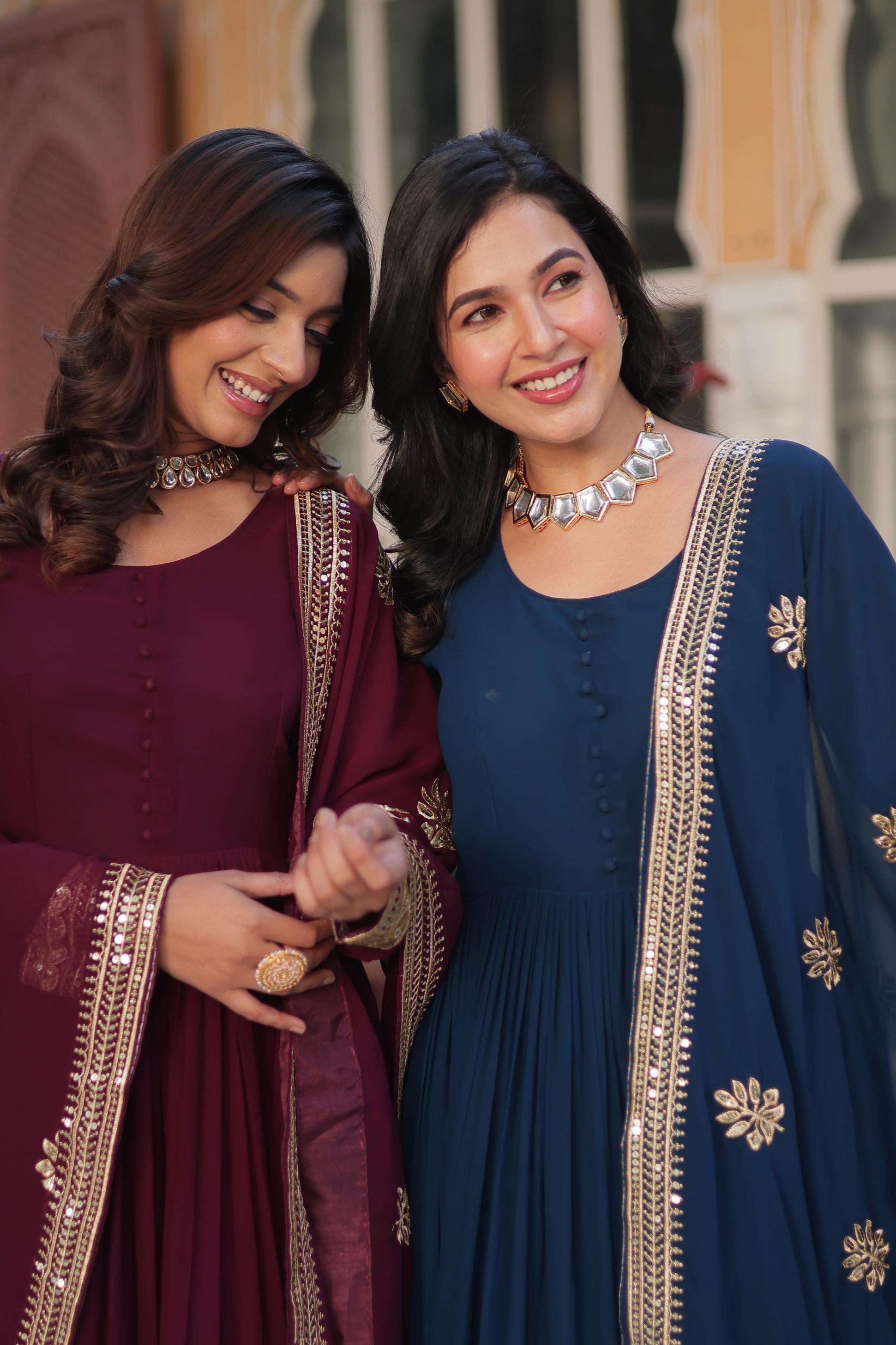 p r clothing ka 1135 faux blooming classic fully stitch gown with dupatta set in wholesale surat