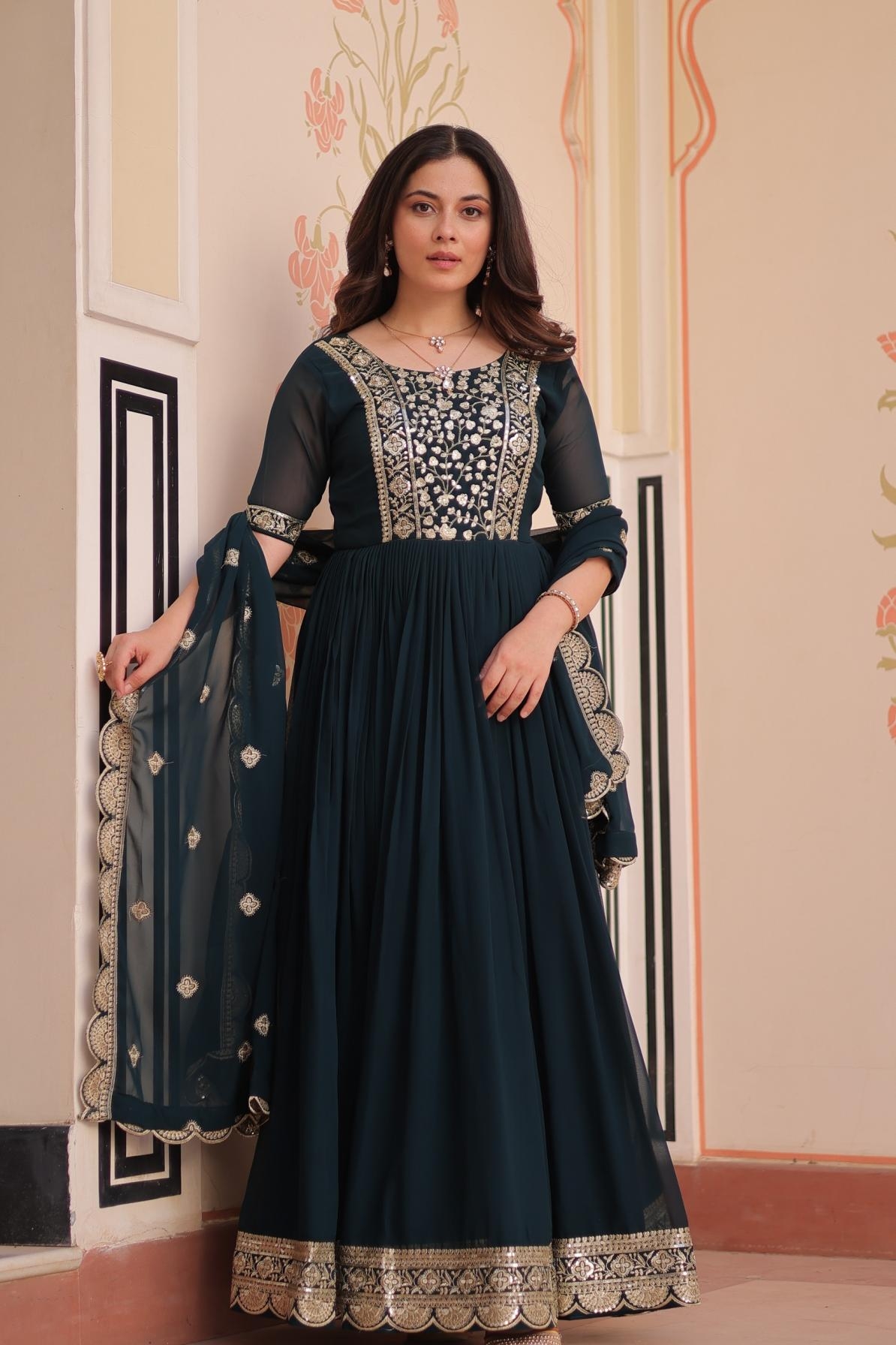 p r clothing ka 1177 faux blooming readymade party wear gown with dupatta in wholesale surat