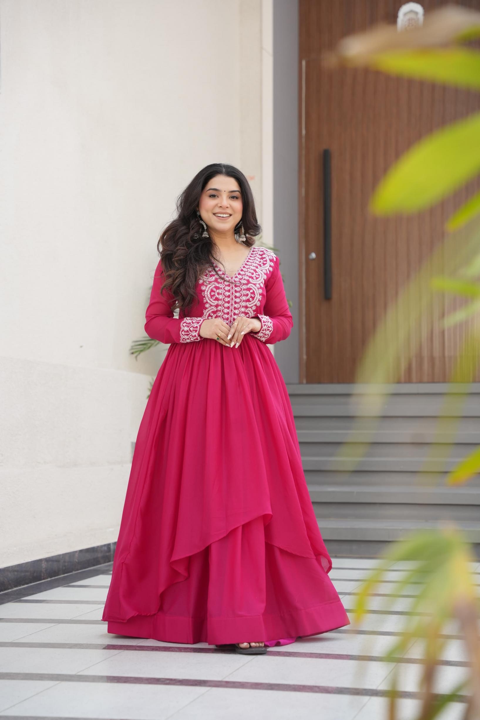 p r clothing ka 1178 star georgette embroidered readymade gowns in wholesale surat
