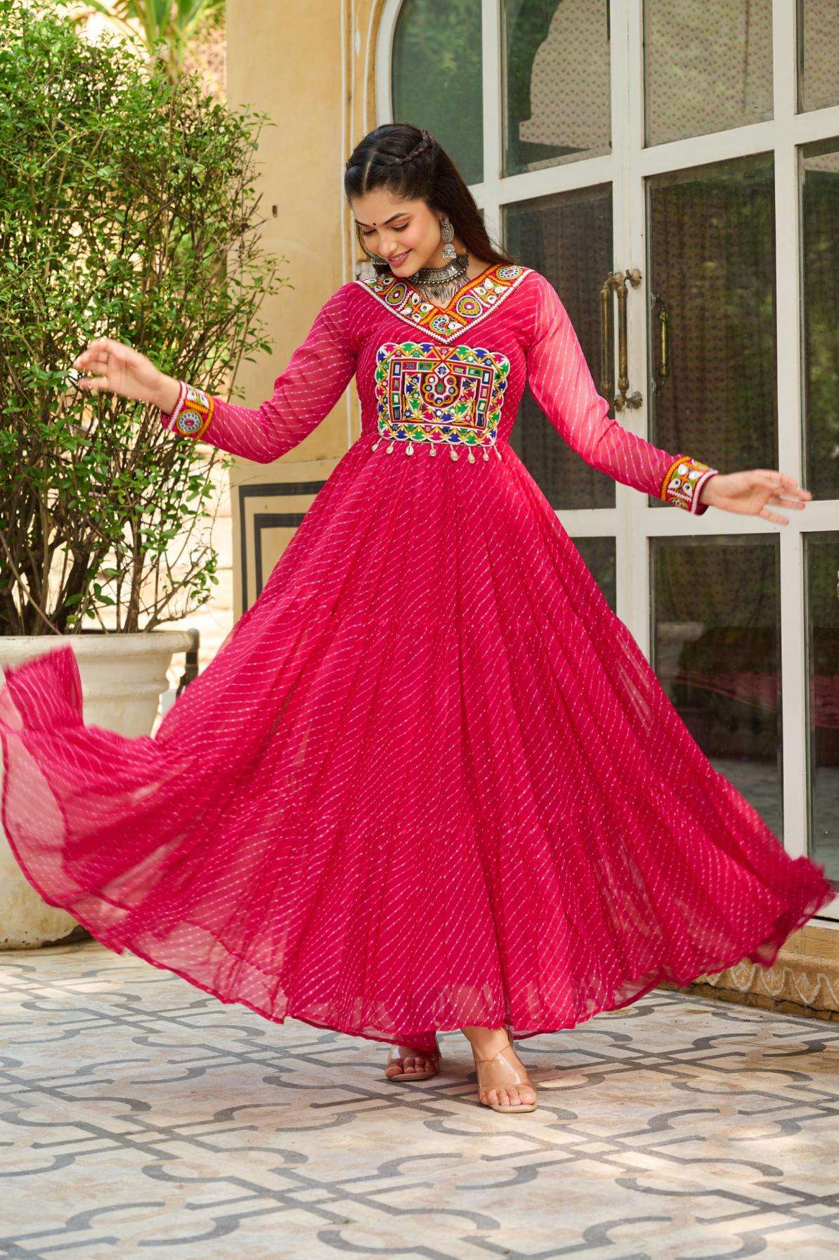 p r clothing ka 1182 laheriya print navratri special readymade gown in wholesale surat