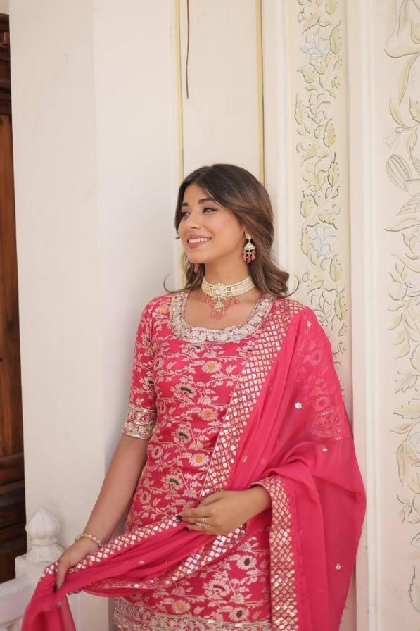p r clothing lw 9182 viscose jacquard readymade classic kurti gharara with dupatta in wholesale surat
