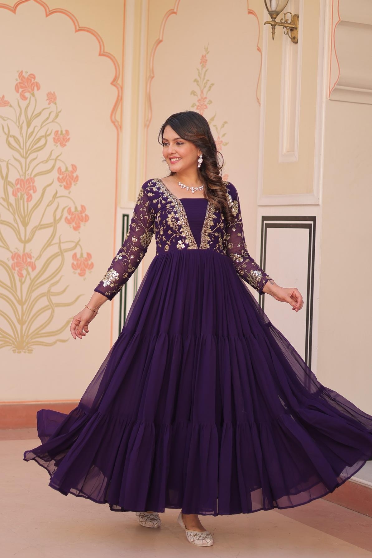 p r clothing lw 9237 faux blooming readymade anarkali party wear gown in wholesale surat
