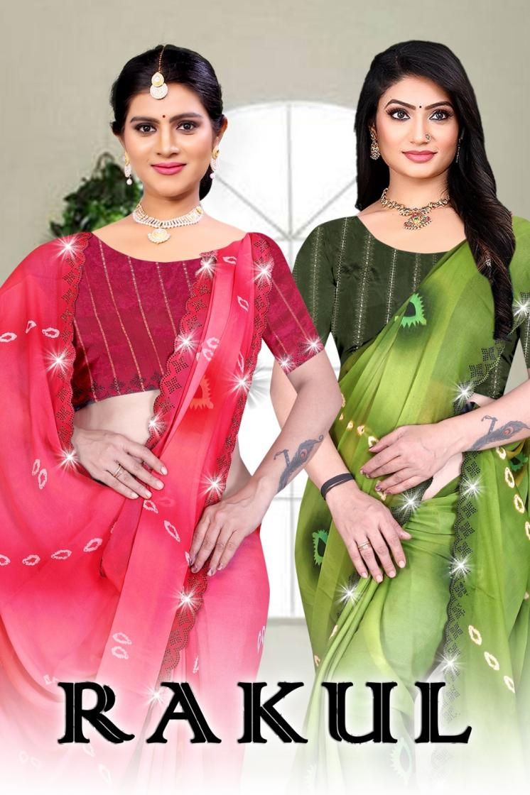 p r clothing rakul series 1001 to 1006 fancy chocolate black dimond work saree in wholesale surat