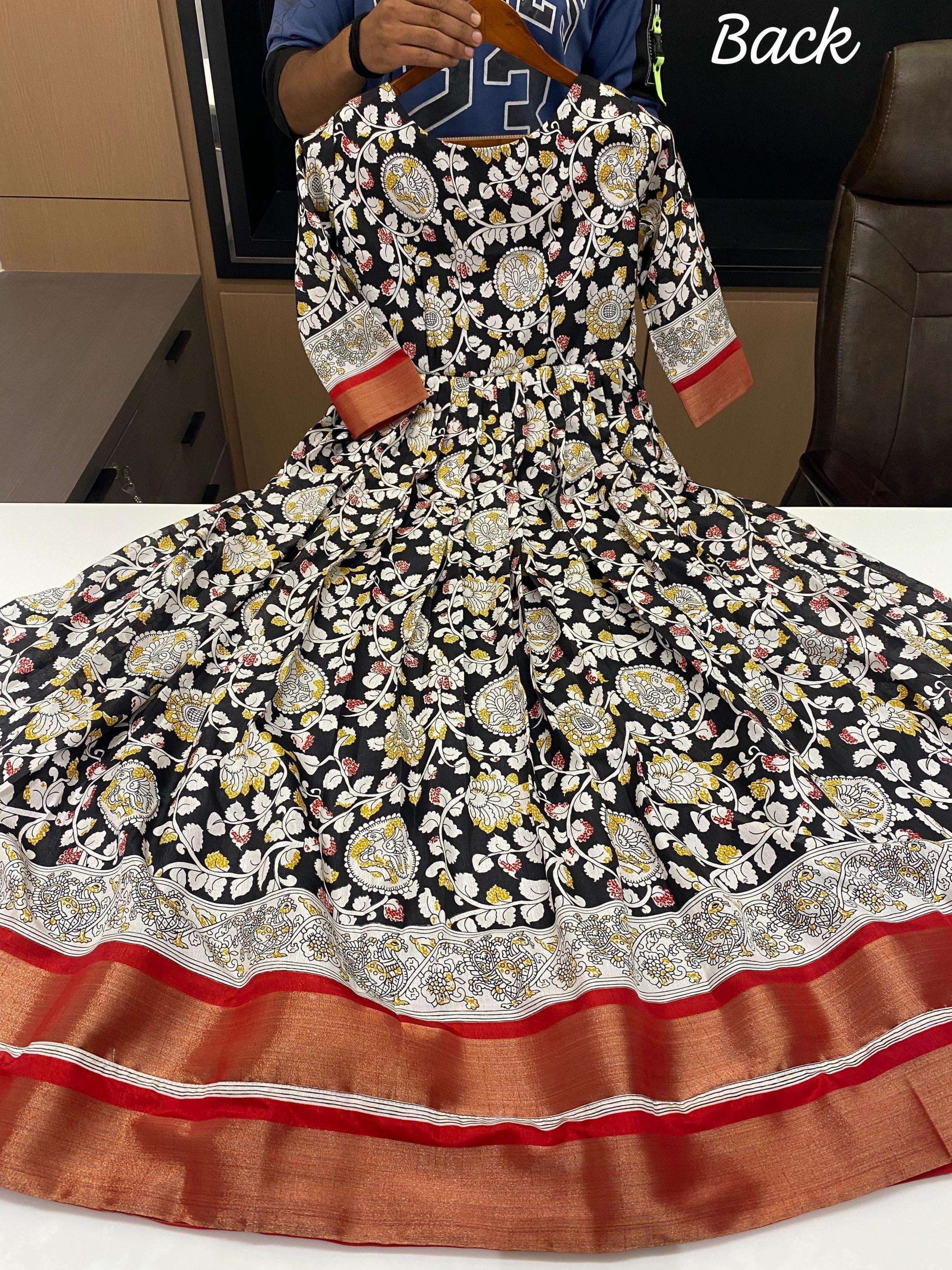p r clothing red kalamkari trendy fully stitch silk blend gown in wholesale surat
