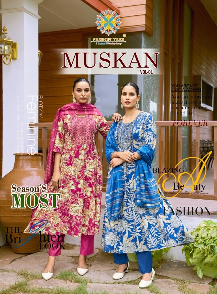 Passion tree muskan vol 1 series 1001-1008 rayon wholesale suit