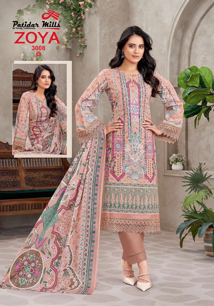 Patidar Zoya Vol-3 series 3001 to 3008 Pure Cotton Printed salwar kameez in wholesale surat