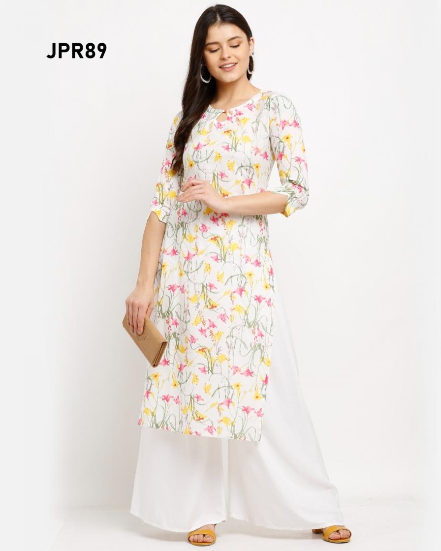 pr clothing cotton kurti series jpr10 to jpr144 readymade classic long kurti in wholesale surat