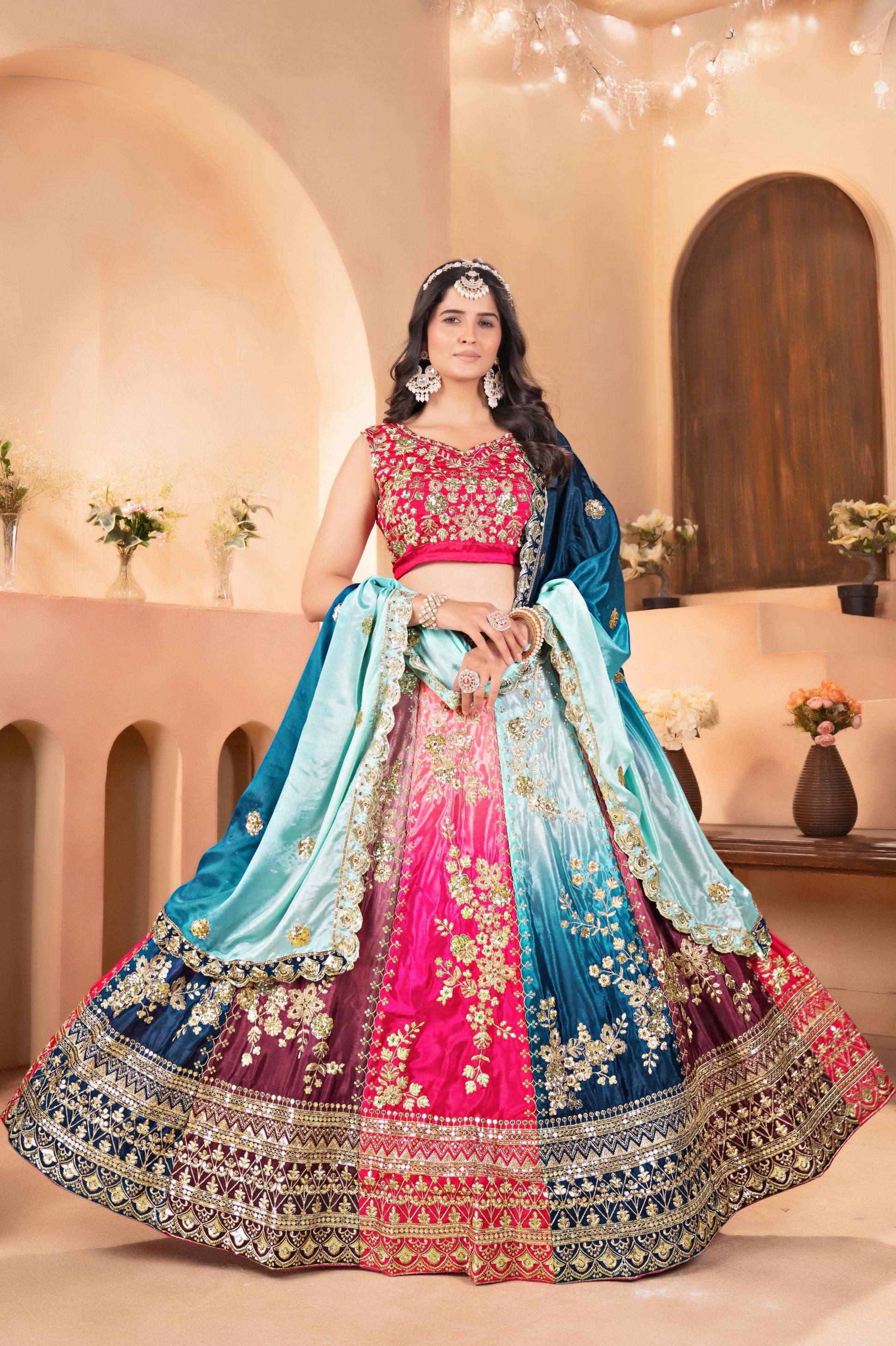 pr clothing dvd 5122 chinon trendy engagement lehenga in wholesale surat